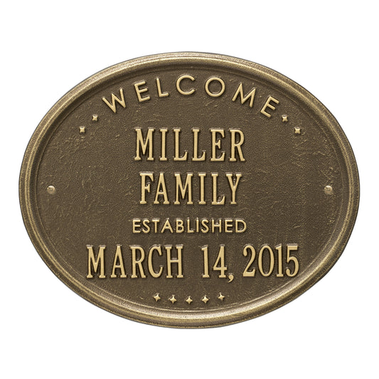 Welcome Oval "Family" Established - Standard Wall - Two Line - Antique Brass